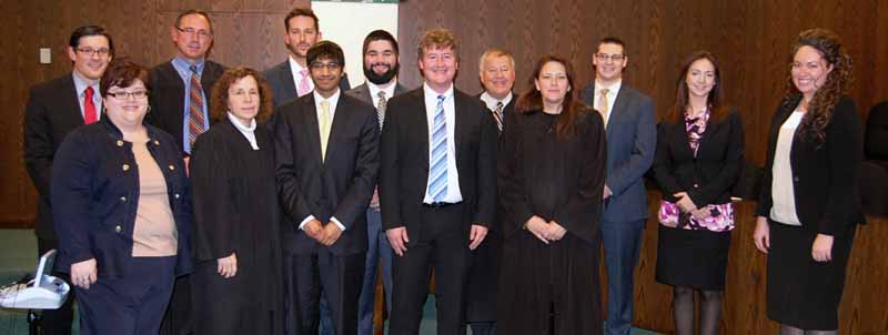 Lawyers admitted on Dec. 4, 2015: Back row: Tom Robins, Judge Lovecchio, Matt Welickovitch, Dance Fairfield Drier, Judge Gray, Beau Hoffman, Brittany Lynne Smith, Brittany Ocie Louise Smith; front row: Greta Davis, Judge Butts, Ravi Marfatia, Jim Smith, Judge McCoy.