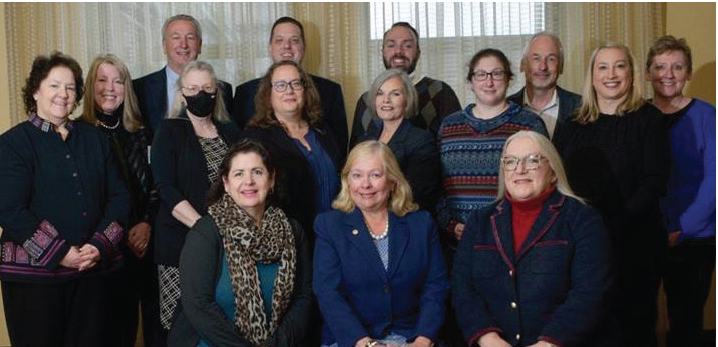 The PBA Conference of County Bar Leaders (CCBL) has honored all Pennsylvania county bar executive directors with Arthur J. Birdsall Awards. Seated, from left, Victoria A. Connor, York County; Kathleen D. Wilkinson, PBA president; and MariAnn Hathaway, 2022 CCBL president. Middle row, from left, Mary Beth Leeson, Northampton County; Suellen Verlihay, Beaver County; Janis Hackett, Butler County; Kathy Sabol, Washington County; Julie S. Kresge, Erie County; Michele Frey, Lycoming County; Lisa Driendl-Miller, Lancaster County; and Shelly Sydnor, Cumberland County. Back, from left, David A. Blaner, Allegheny County; Kori Walter, Berks County; Matthew Holliday, Chester County; and Harvey Hurdle Jr., Philadelphia.