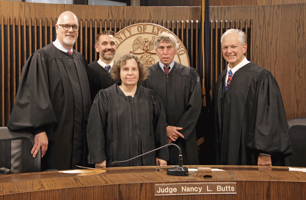 Judges Eric Linhardt, Ryan Tira, Nancy Butts, Kenneth Brown and William Carlucci