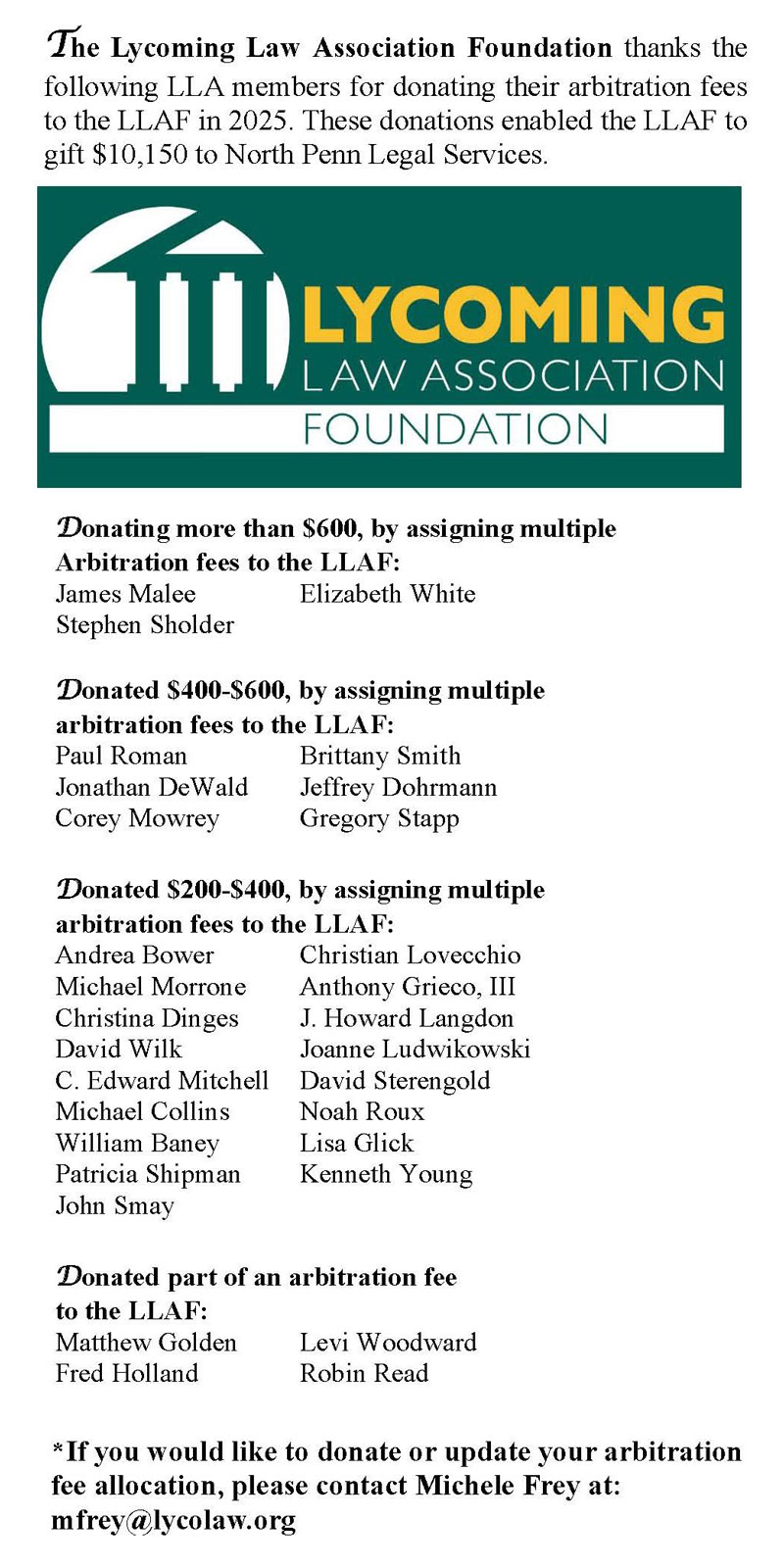 Members of the board ot the LLA Foundation present a check to the staff of North Penn Legal Services